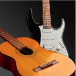 An acoustic and electric guitar. 5 tips to learn when starting on electric or acoustic guitar.